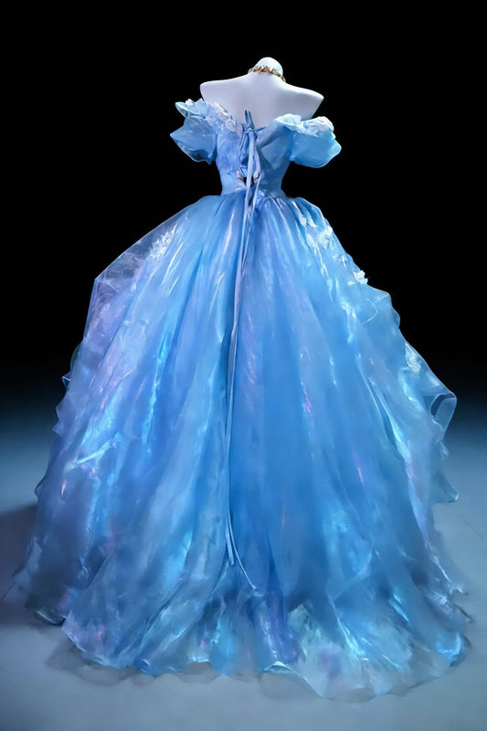 Charming Prom Dress Light Blue Off Shoulder Pleated Gala Dress Evening Dress Formal Gown D5458