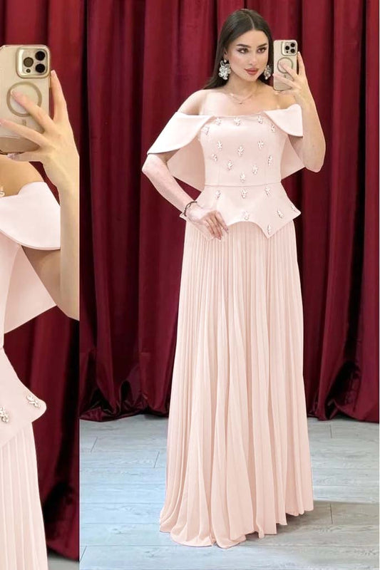 Chic Off The Shoulder Sleeveless Long Prom Dress With Beading