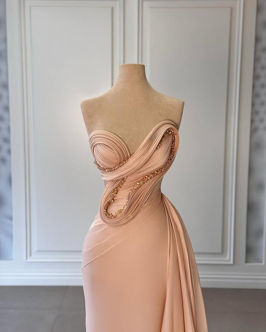 Sleeveless Strapless Asymmetric Mermaid Prom Dress With Sequins