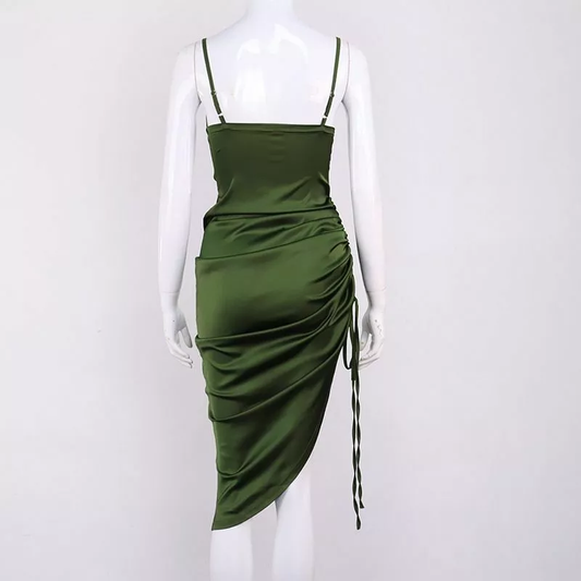 New Satin Green Prom Dress Spaghetti Strap Party Evening Dress SH1401