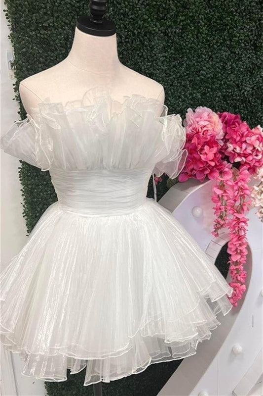 Sky Blue Ruffled A-line Multi-Layers Strapless Tulle Homecoming Dress