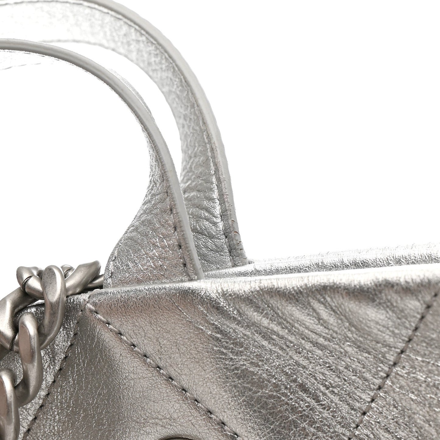 Metallic Calfskin Stitched CC Club Monaco Tote Silver