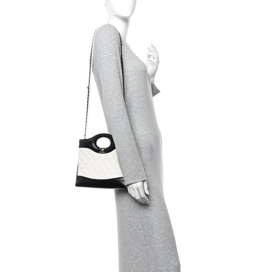 Patent Calfskin Quilted Mini 31 Shopping Bag White Black