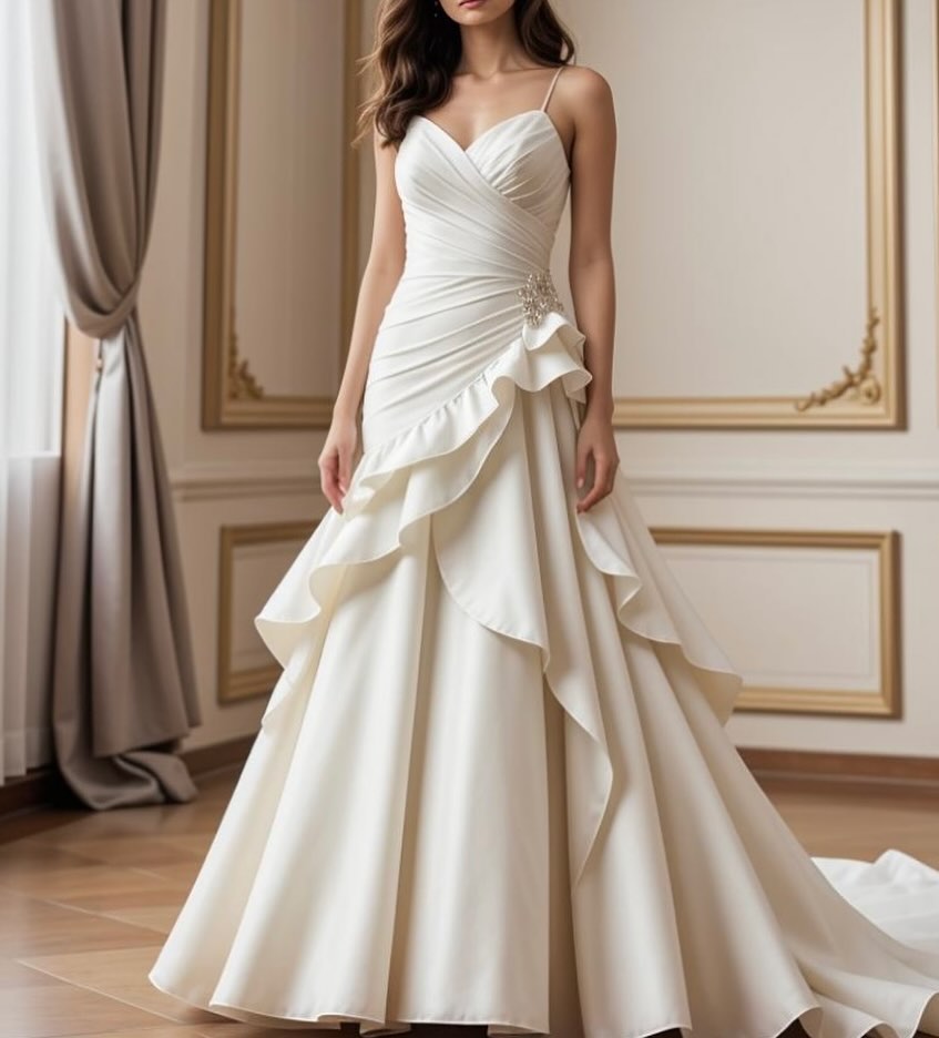White Sleeveless Spaghetti Straps V-Neck A Line Prom Dress With Pleated