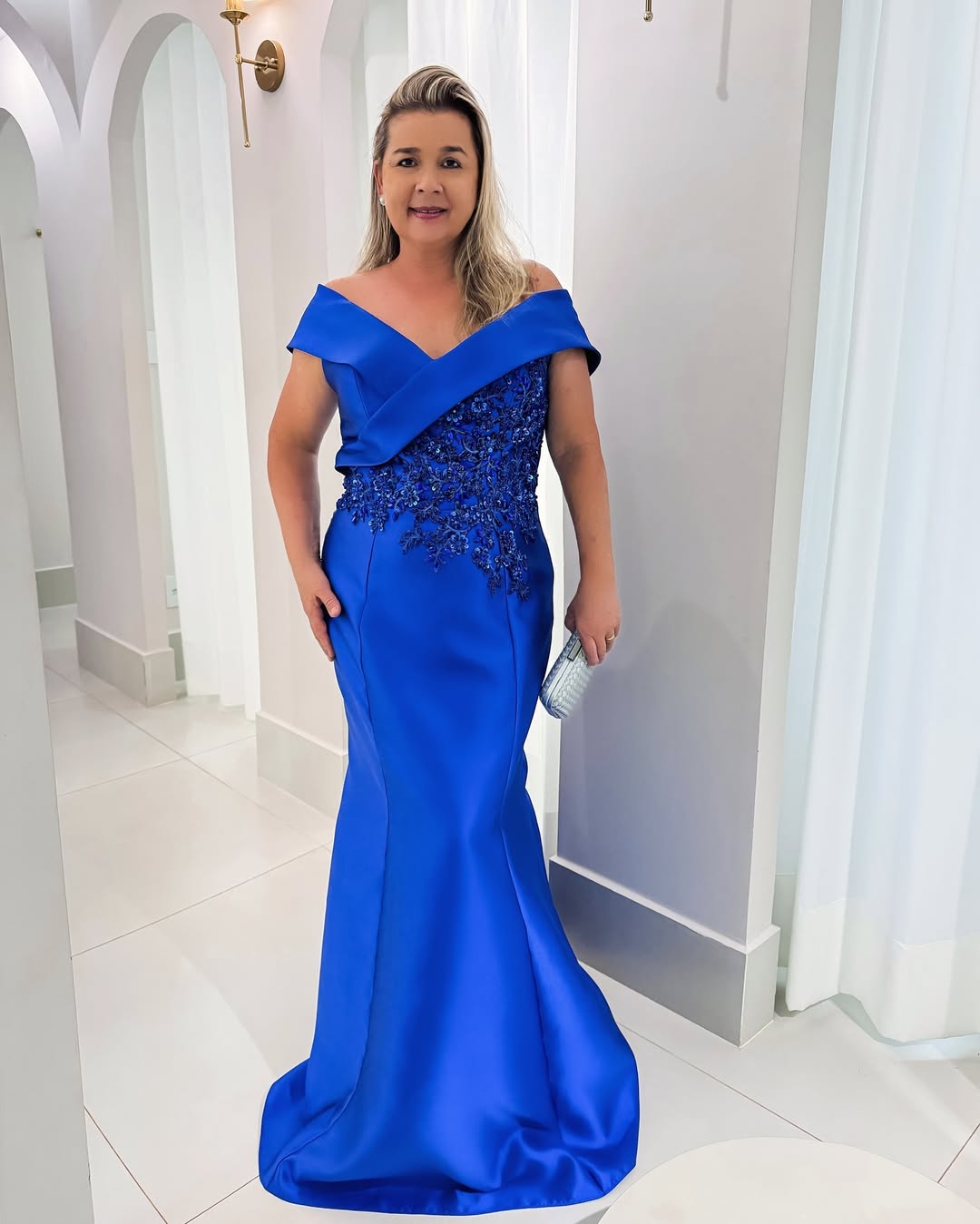 Royal Blue Sleeveless Strapless Off-Shoulders Mermaid Embroidery Prom Dress