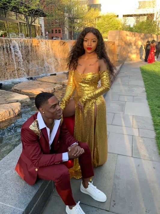 Gold Sequin Prom Dresses Long Evening Dresses fg2208