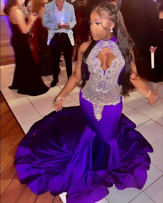 Sexy Long Purple Mermaid Evening Dress Prom Gown fg2407