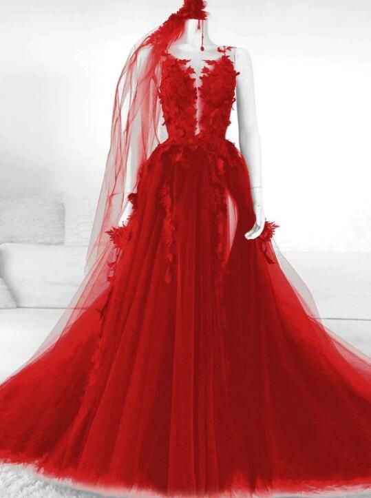 Elegant Backless Tulle Modest Prom Dress With Appliques fg2498