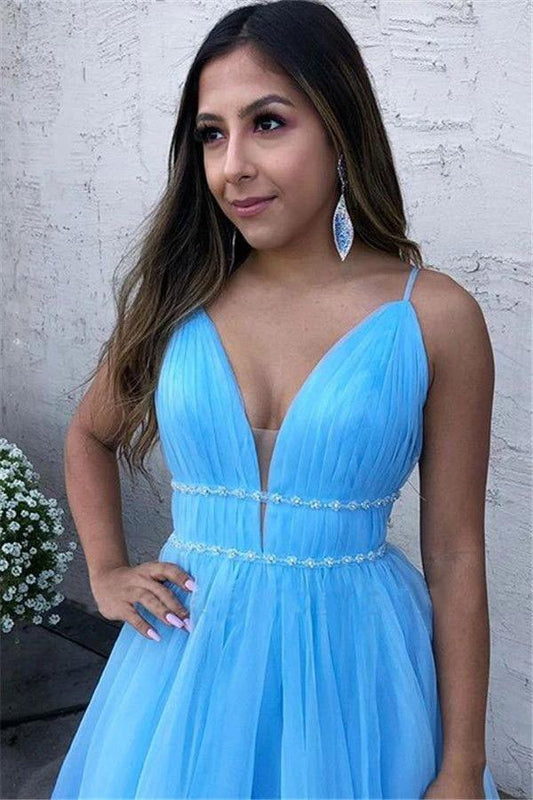 Tulle Sky Blue Long Evening Dress