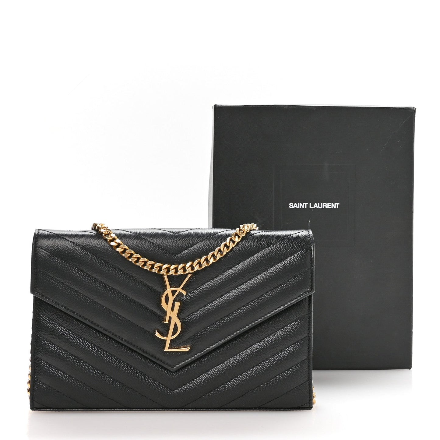 Grain De Poudre Matelasse Chevron Monogram Chain Wallet Black
