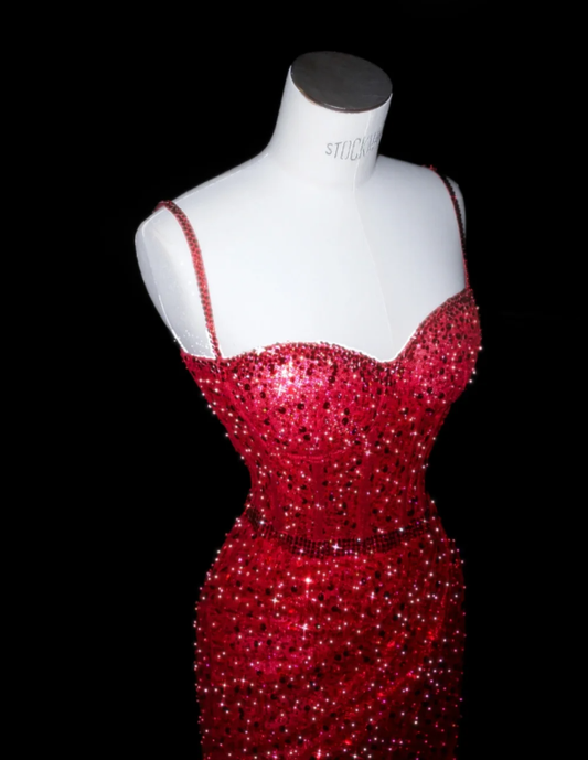 Mermaid Red Sequin Prom Party Dress Shiny Sexy Evening Dress Birthday Outfit fg8691
