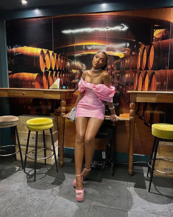 Trendy Pink Off The Shoulder Short Prom Dress,Homecoming Dress SH723