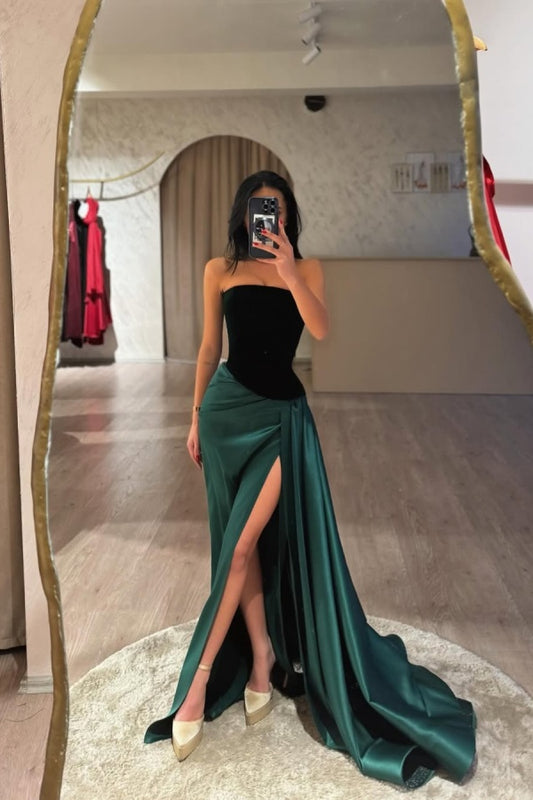 Strapless Long Prom Dress Sleeveless with Slit