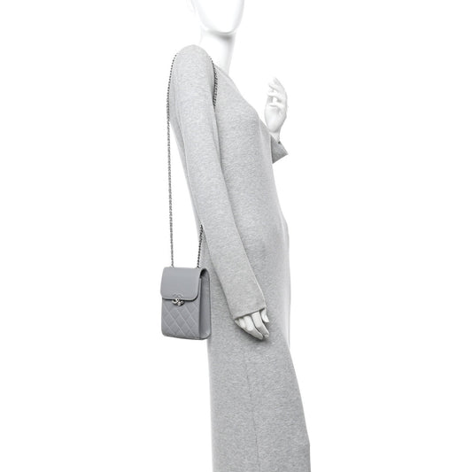 Grained Calfskin Quilted CC Box Clutch With Chain Grey