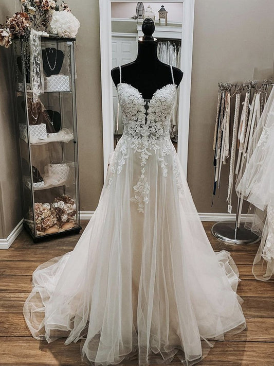 A-line v Neck White Lace Wedding Dresses, V Neck White Lace Formal Prom Dresses fg4485