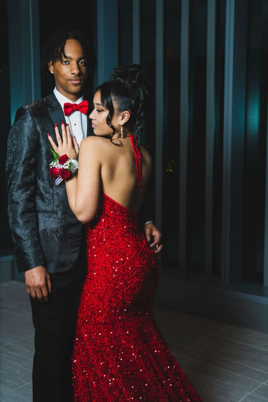 Deep V Neck Sequin Prom Dress Open Back Mermaid Evening Dresses fg5147