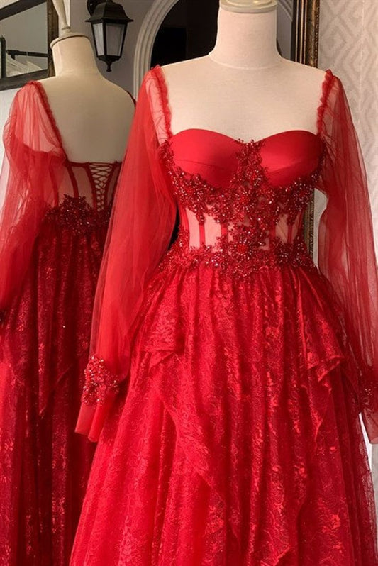 wedding guest dress, Red Long Prom dress fg4525
