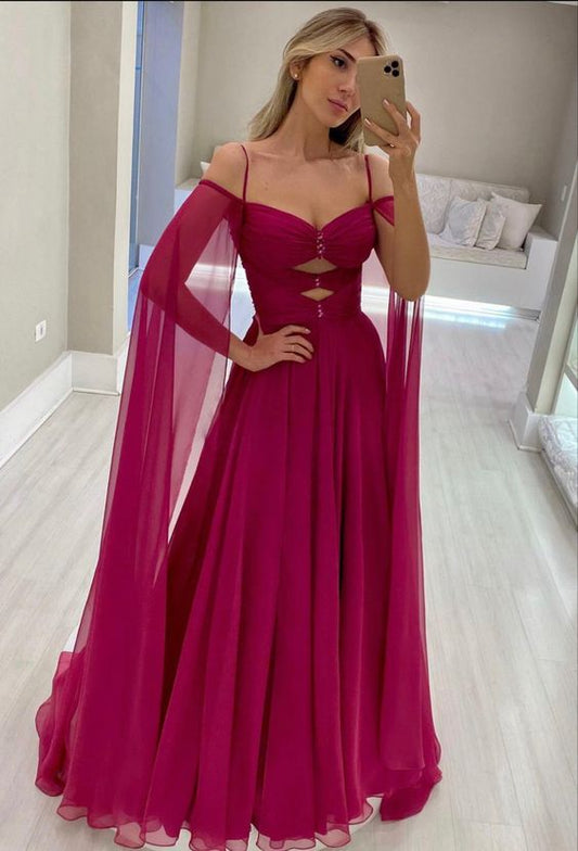 Simple Prom Dresses Off Shoulder Cape Sleeves V-neck Formal Prom Party Gowns fg4452