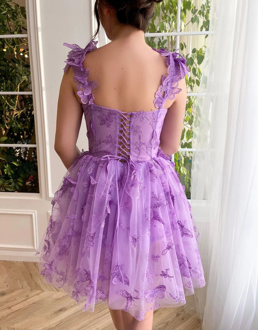 Short/Mini Homecoming Dresses Prom Dress with 3D Butterflies Sexy Slit Ball Gown Evening Dresses fg5340