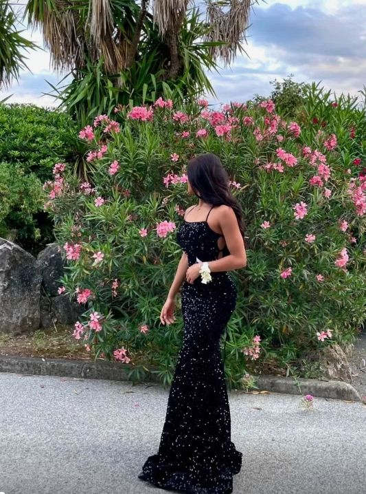Black Sequined Mermaid Long Prom Dress African Evening Dress fg4735