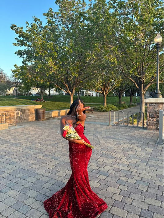 Sequins Sparkly Strapless Mermaid Long Prom Dress fg5251
