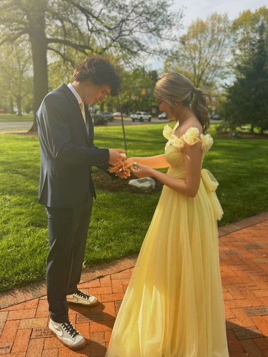 Off The Shoulder Yellow Long Prom Dress fg5319