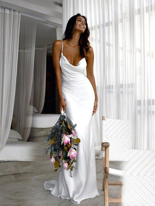 Sexy Simple A Line Bridal Gown Backless Custom Made Wedding Dress fg4766