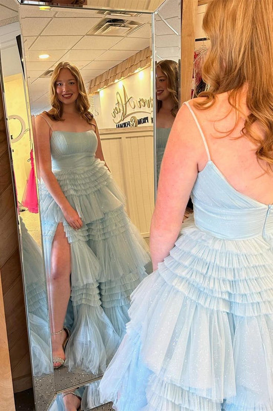 Straps Tulle Ruffles A-line Formal Gown fg5411