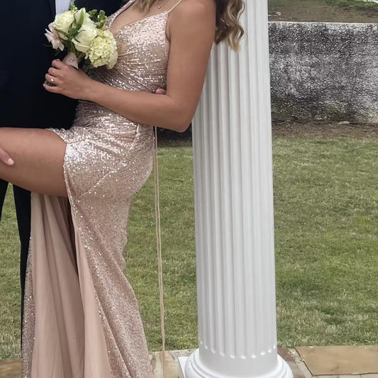 Light champagne sequin prom dresses, evening dresses,party dresses, sexy formal dress fg3355