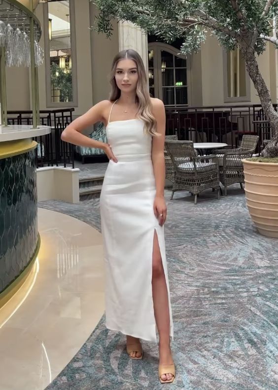 Simple Spaghetti Straps Party Dress with Slit fg5310