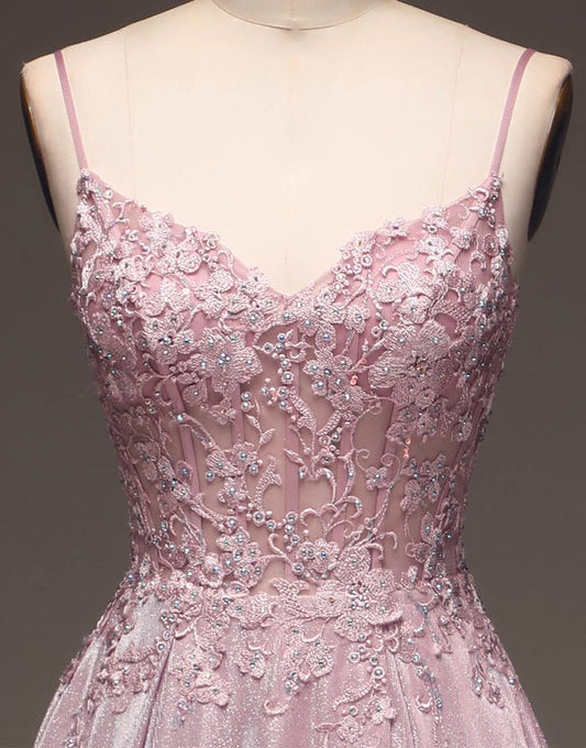 A-Line Spaghetti Straps Long Glitter Prom Dress fg5181