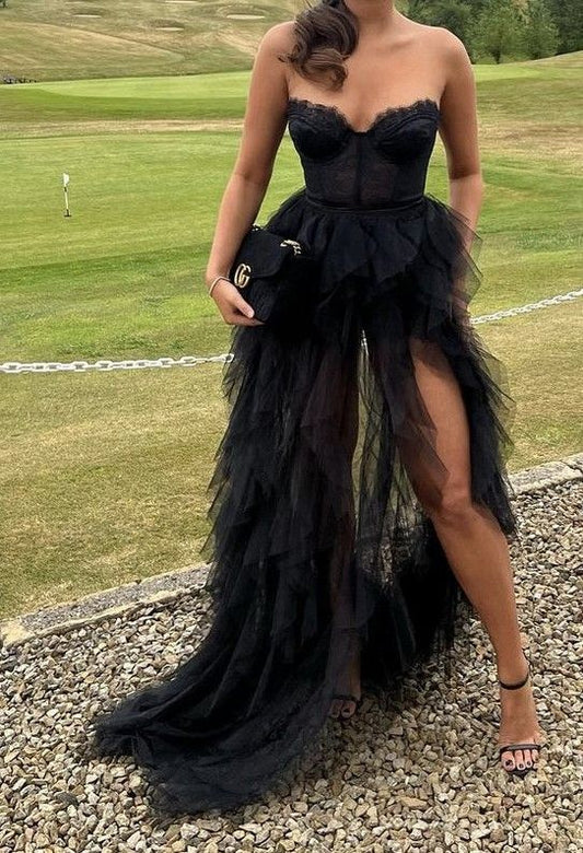 Black Tulle Prom Evening Dresses fg4449