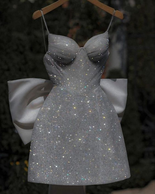 Elegant 17th Birthday Dresses Shiny Birthday Outfits Short Prom Dress With Bowknot fg4507