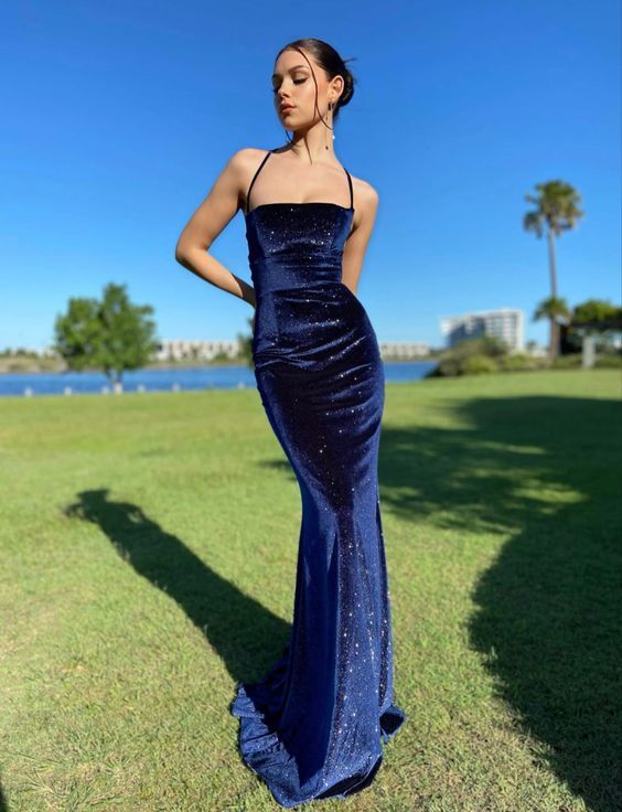 Vintage Navy Blue Prom Dress Sexy Mermaid 17th Birthday Outfits fg4612