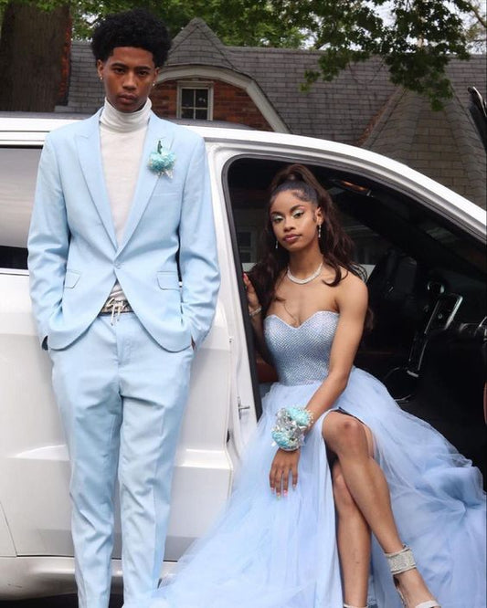 Light Blue A-line Long Prom Dress,Blue Graduation Dress fg5099