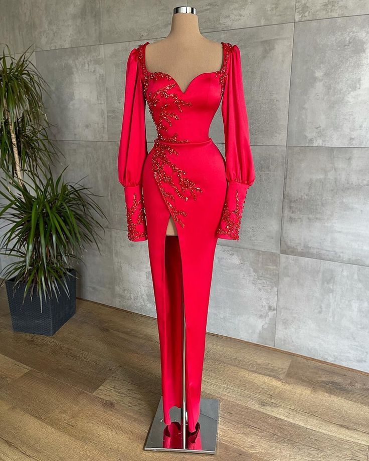 Red long sleeves fashion prom dress fg3317
