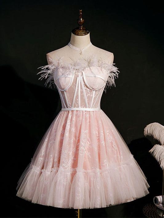 Sweetheart Neck Tulle Lace Short Prom Dress, Puffy Homecoming Dress fg3908
