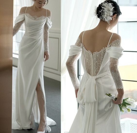 White Off The Shoulder Wedding Dress Long Prom Gown fg4195