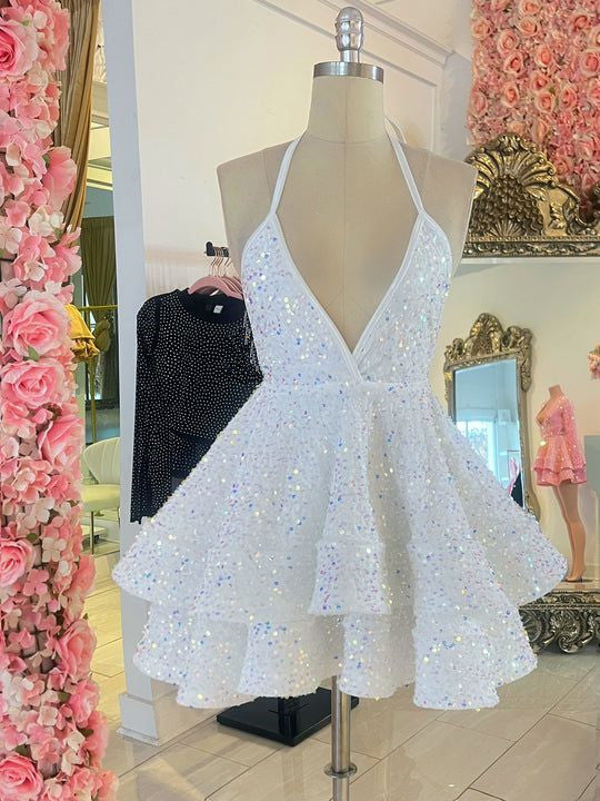 Blue Sequin Short Prom Dress, Homecoming Dresses fg3457