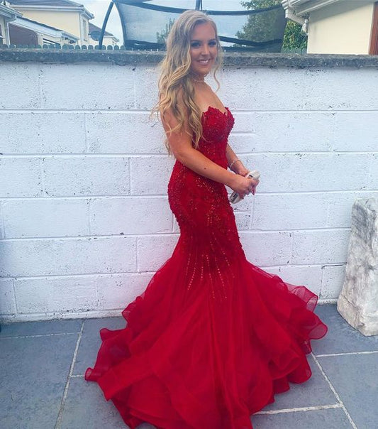 Red Mermaid Long Prom Dress,Formal Dresses,Charming Dance Dress fg4331