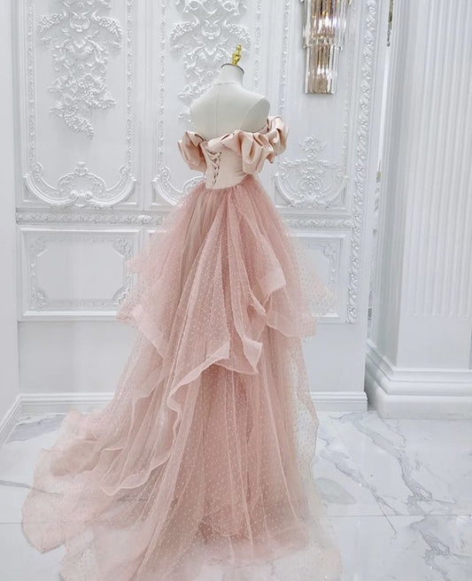 Unique Pink bridal gown, strapless prom dress,custom made fg4162