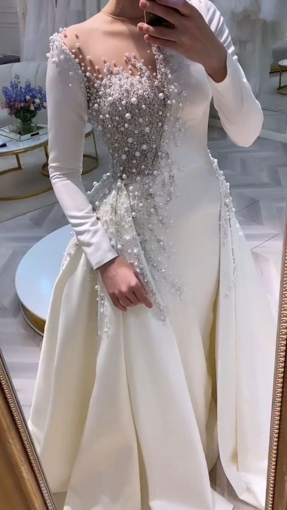 A line White Beading Detachable Wedding Dress Prom Dresses fg3584