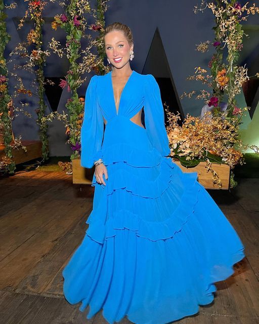 Long Sleeves Blue long prom dress, evening dress fg3293