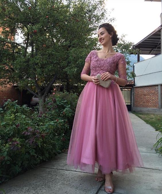 Tulle Lace Prom Dresses Tea Length Bridesmaid Dress Evening Dress fg4130