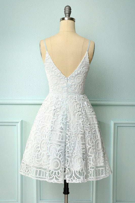 White Lace A-line Short Dress Homecoming Dress fg3744