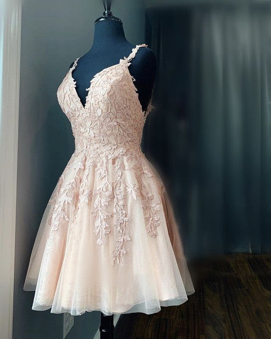 Short Lace Homecoming Dresses V Neck Graduation Dress fg3419