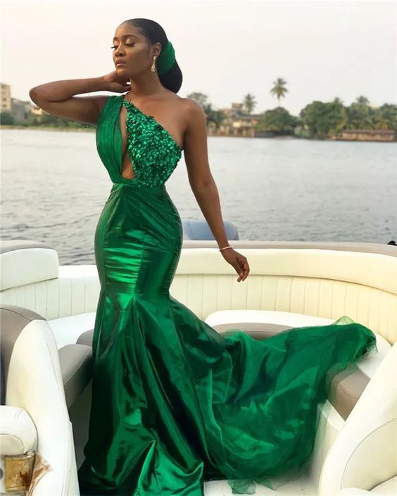 Sexy Dreen Mermaid Prom Dress Vintage Sparkly One Shoulder Evening Gown Luxury African Formal Party Bridesmaid Dresses fg4300