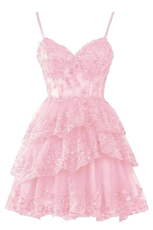 Tulle Homecoming Dresses Short Applique Corset Tiered Formal Party Gowns fg4319