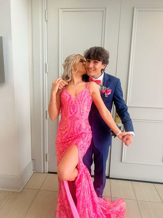 pink prom dress Evening Gown Sequined prom gown fg4167