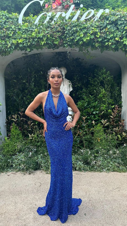 Royal blue long evening dress mermaid prom gown fg4152